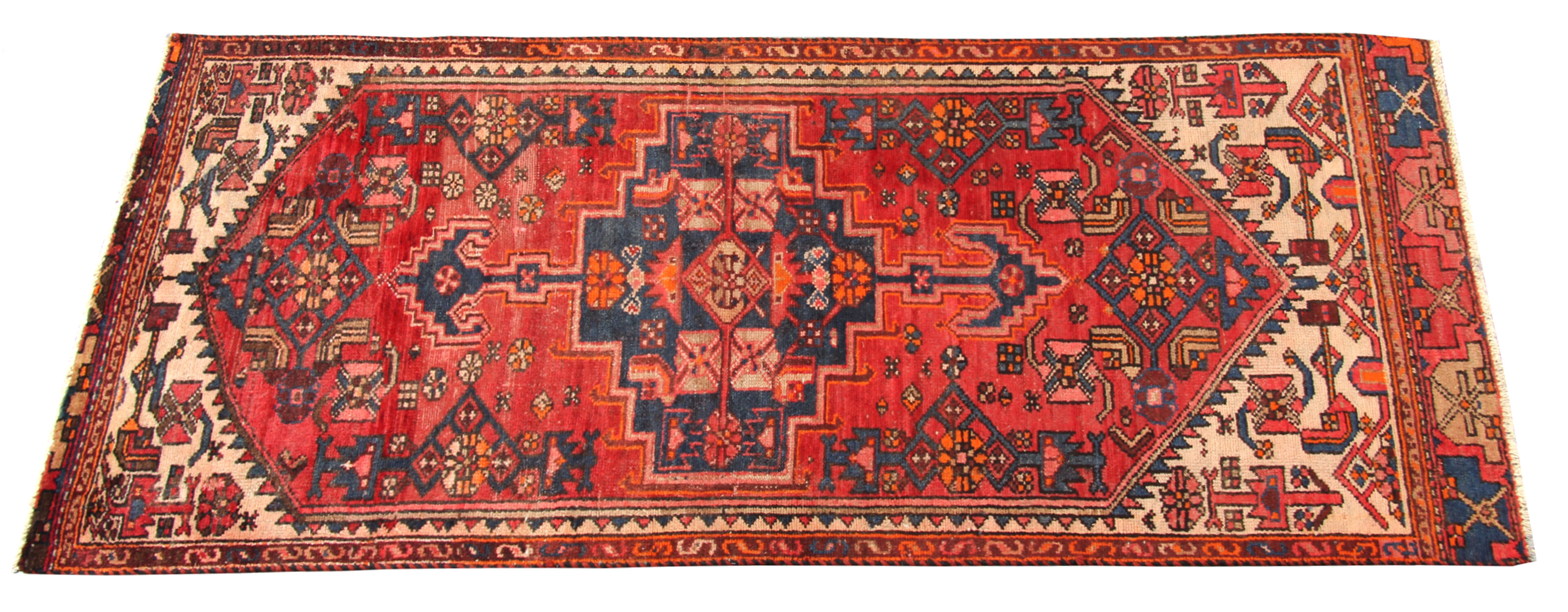 Red geometric tribal runner rug long handwoven oriental wool carpet 80x220cm