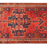 Red geometric tribal runner rug long handwoven oriental wool carpet 80x220cm