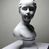 Bust of Louise Brongniart after Houdon, white biscuit Tharaud Limoges 20th century.