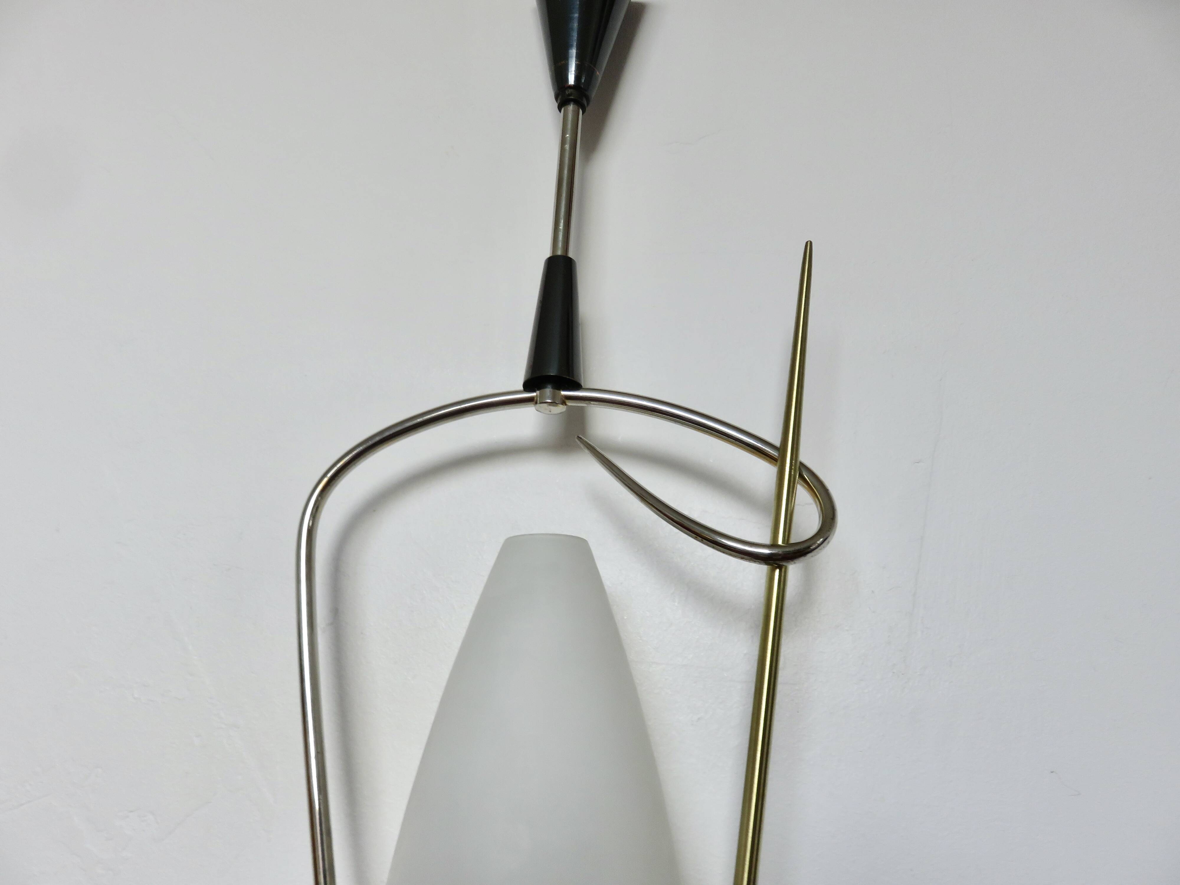 Arlus chandelier/pendant light, opaline glass and brass, 1950s or 60s, vintage
