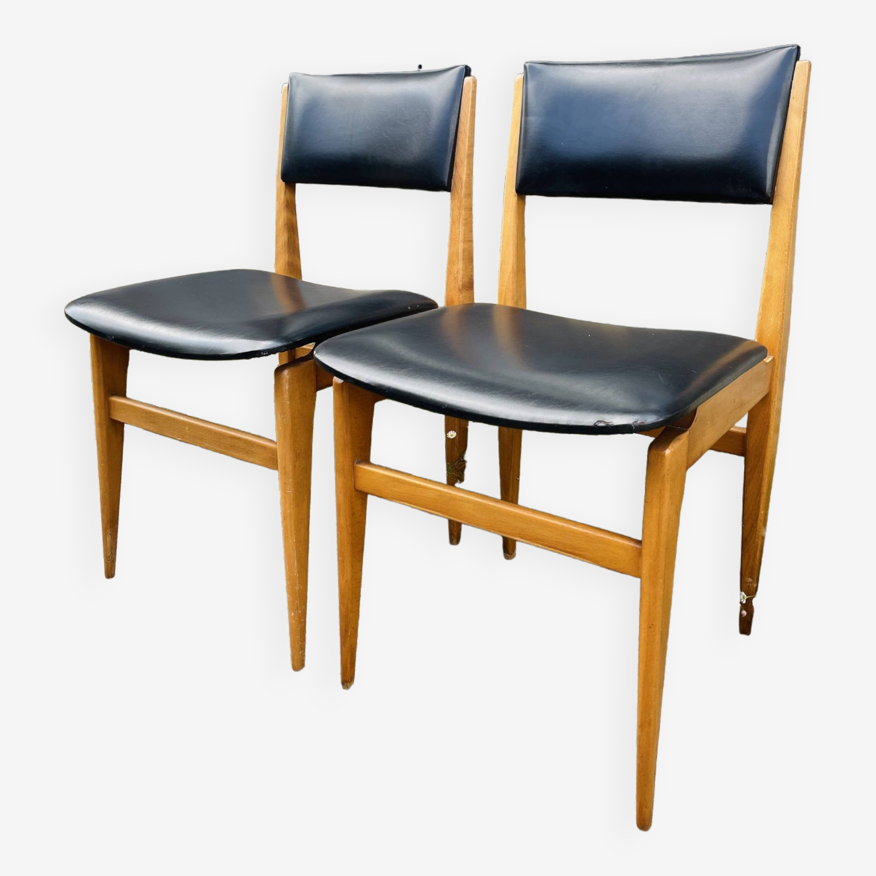 Paires de chaises scandinaves en skaï années 60 | Selency