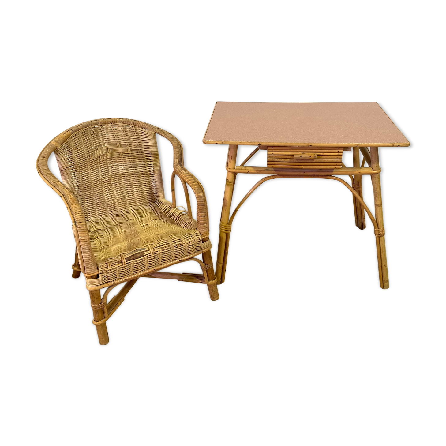 Rattan child desk and Chair