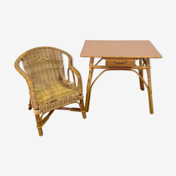 Rattan child desk and Chair