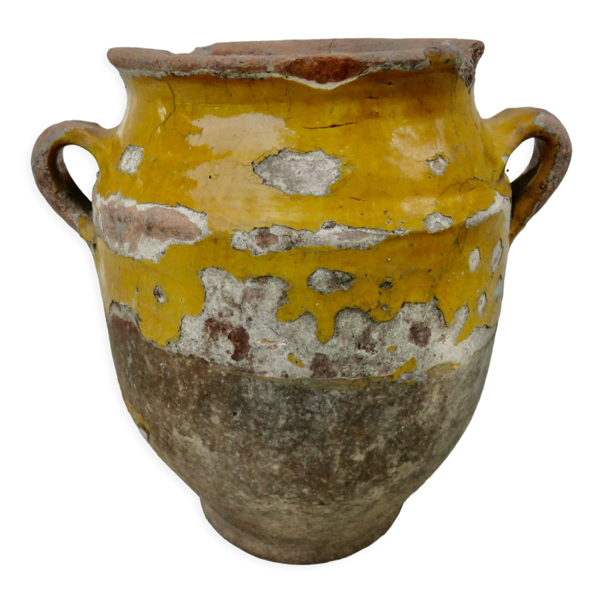 Old candied pot in yellow glazed terracotta XIX century