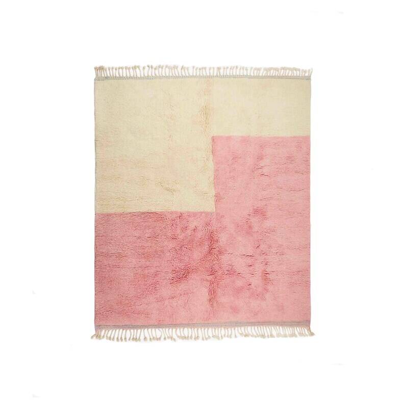 Tapis blanche rose en laine fait main traditionnelle 250cmx150cm