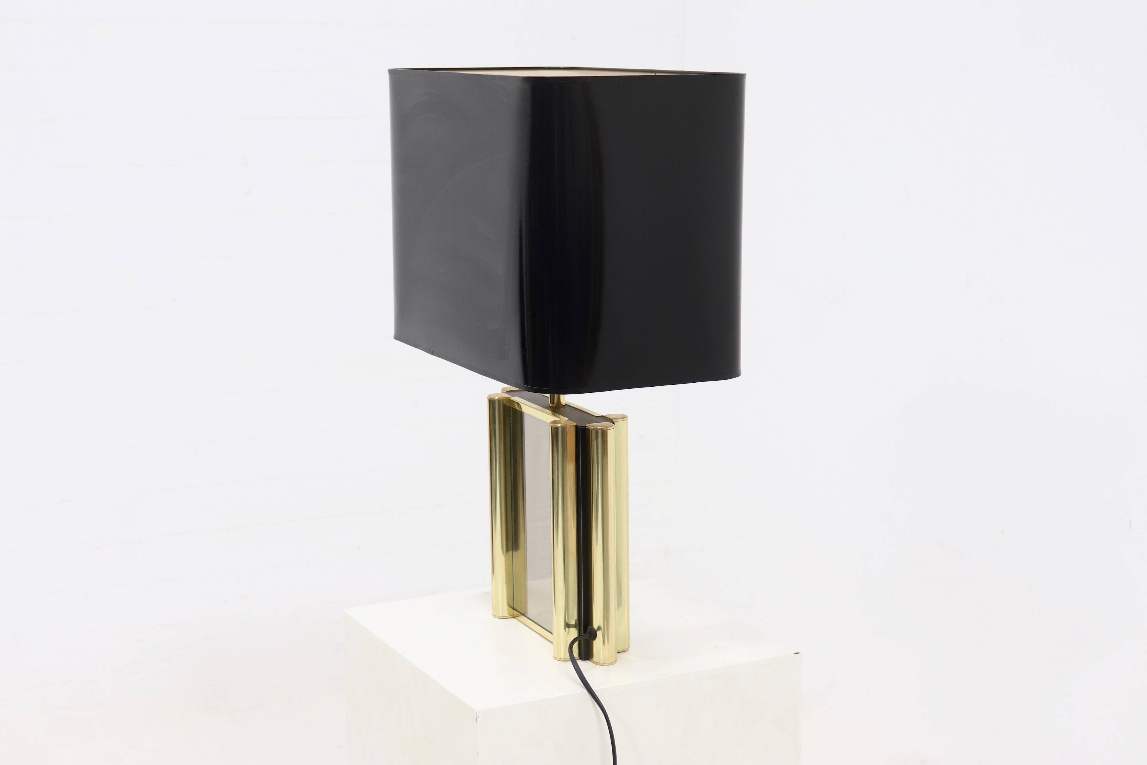 Large Belgian Table Lamp in mirror glass and Brass 1970s