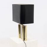 Large Belgian Table Lamp in mirror glass and Brass 1970s