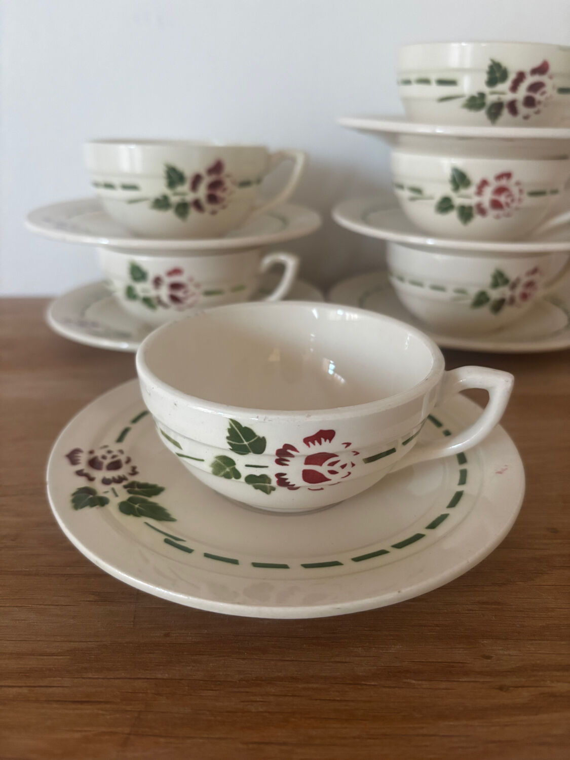 Set of 6 cups with saucers and sugar bowl Niderviller Moselle Blois
