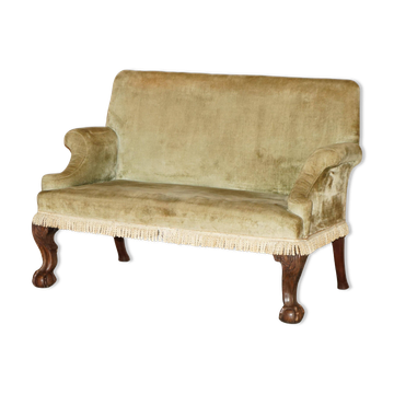 Antique George III canapé circa 1780, hand-carved with claw and ball feet.