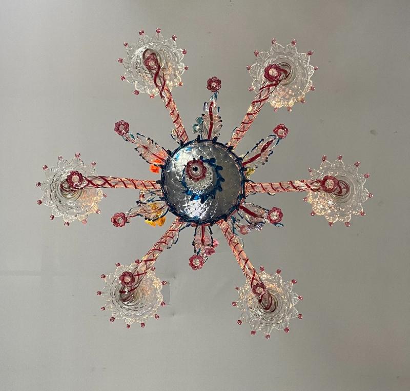 Venetian Chandelier In Multicolored Murano Glass, 6 Arms Of Light