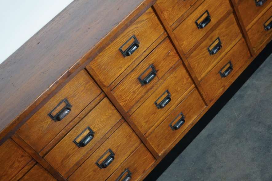 German apothecary cabinet in oak, mid-twentieth century