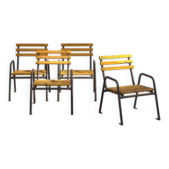 Antique yellow iron garden chairs (c.1920). Set of 4 pieces #39