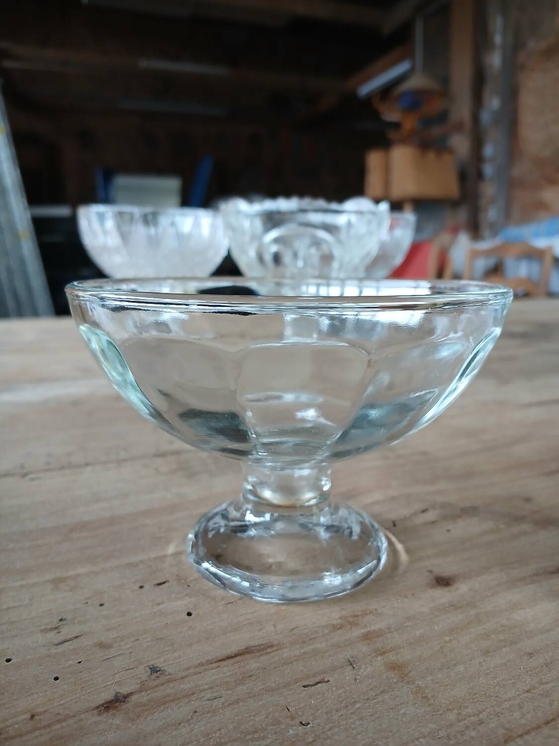 5 antique clear glass cups