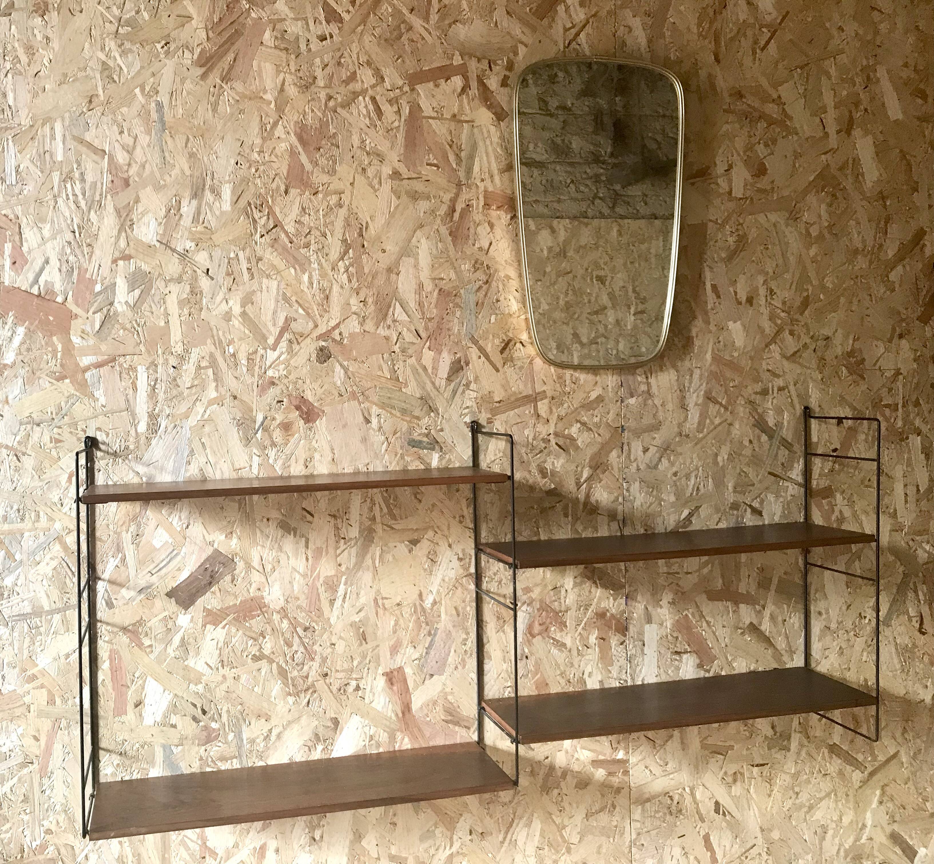 Vintage string wall shelf with 3 supports