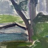 Vintage Modernists Landscape Oil on Canvas signed by F.H. 1950s