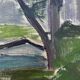 Vintage Modernists Landscape Oil on Canvas signed by F.H. 1950s