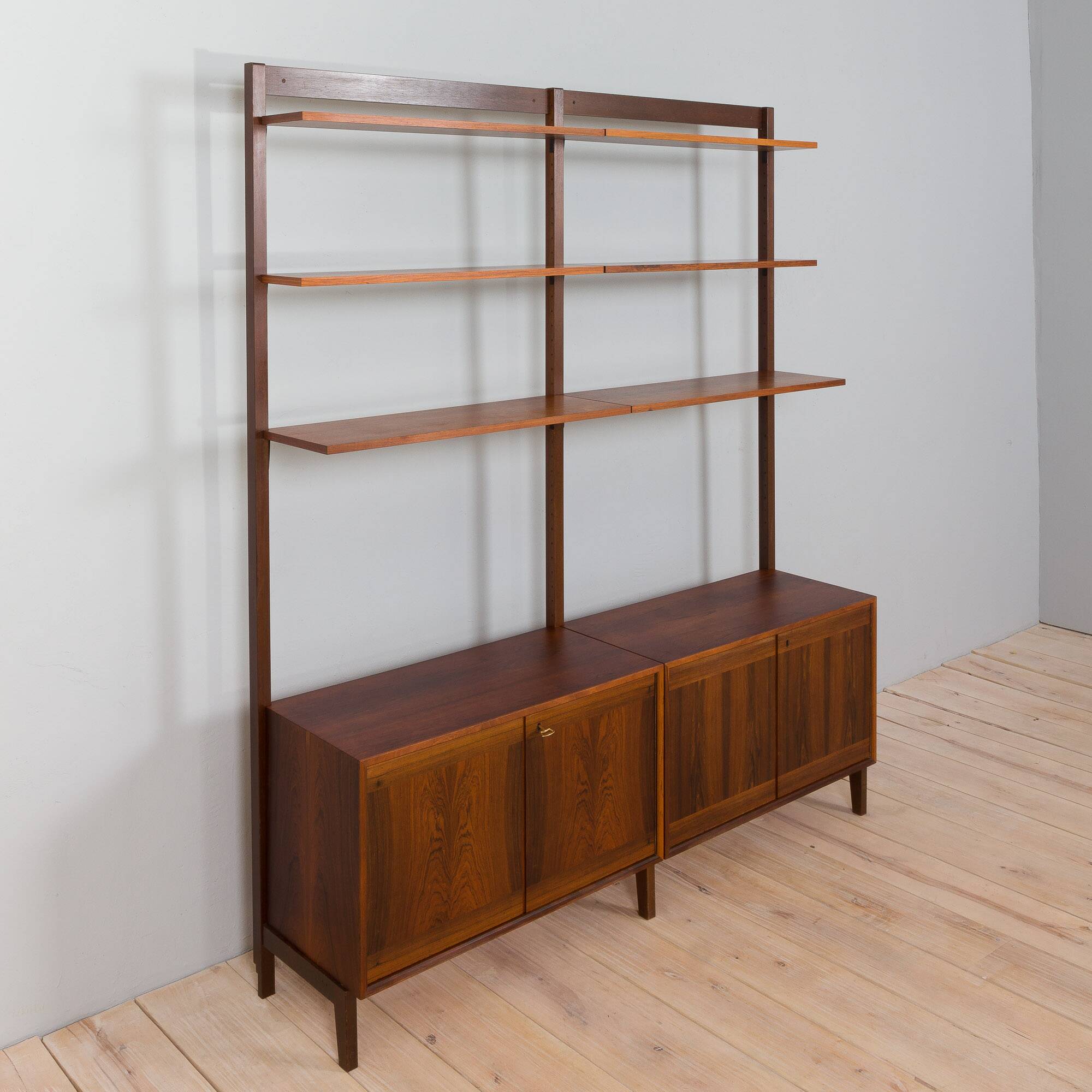 Scandinavian two bay rosewood free-standing wall unit