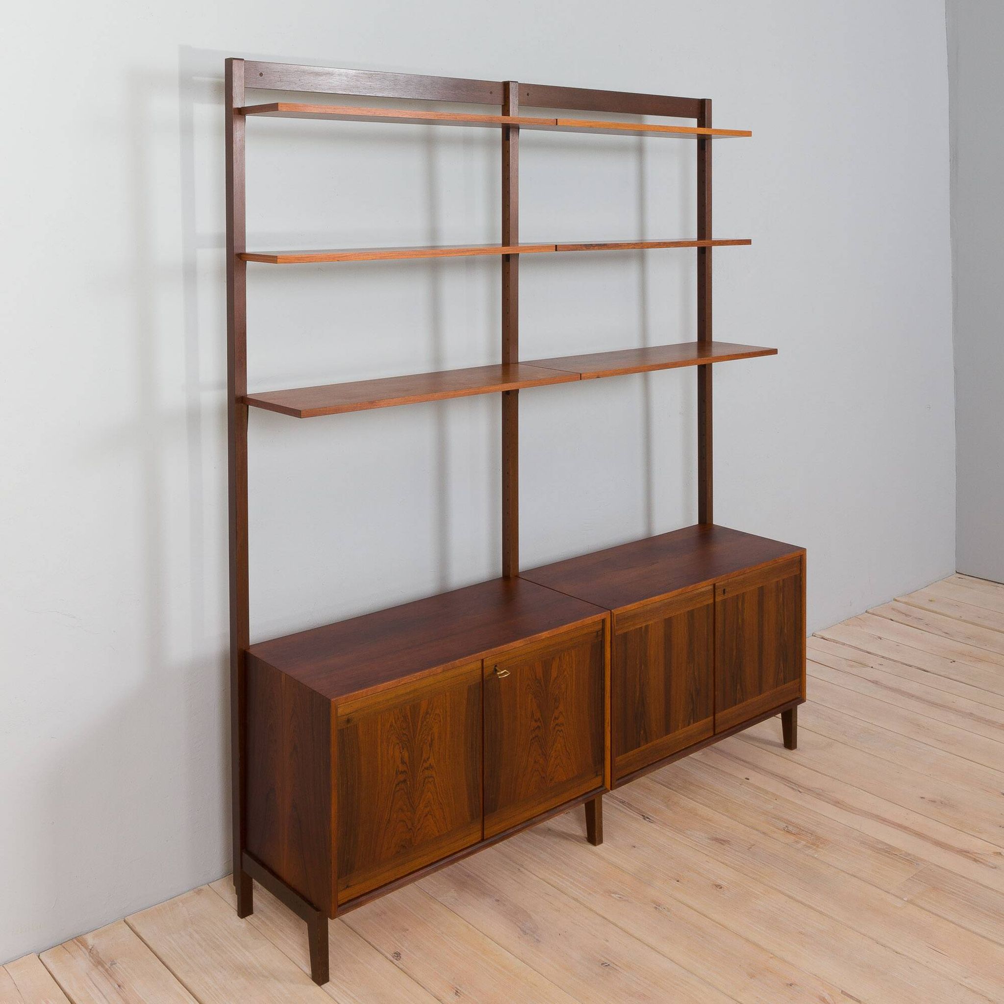 Scandinavian two bay rosewood free-standing wall unit