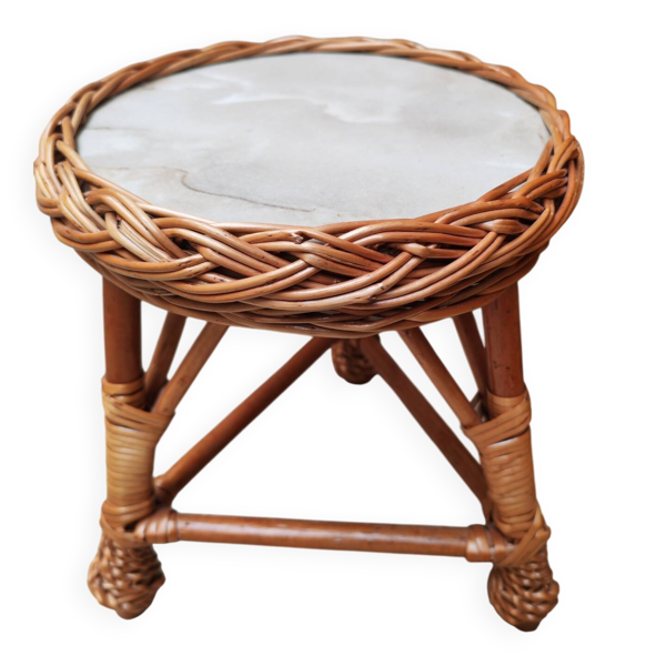 Tabouret en rotin vintage