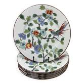 6 porcelain plates from Paris for Tiffany & Co, bird and peonies.