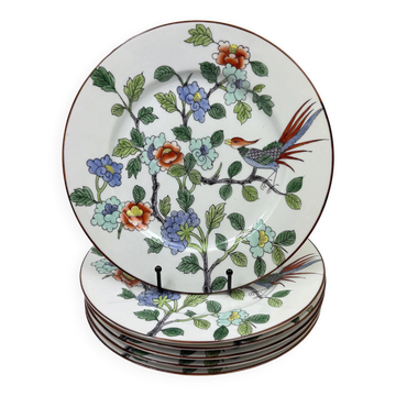 6 assiettes Porcelaine de Paris pour Tiffany & Co, oiseau et pivoines