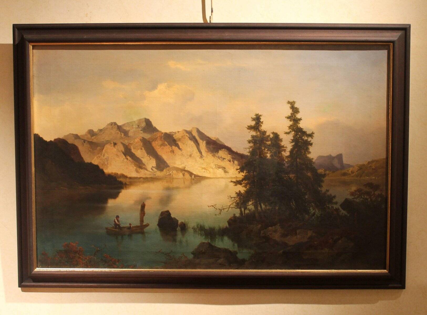 Joseph Brunner, Paysage autrichien avec lac et montagne, 1869, huile sur toile, encadré