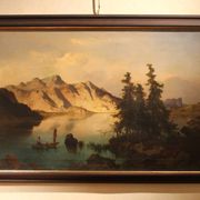 Joseph Brunner, Austrian Landscape with Lake and Mountain Painting, 1869, Oil on Canvas, Framed