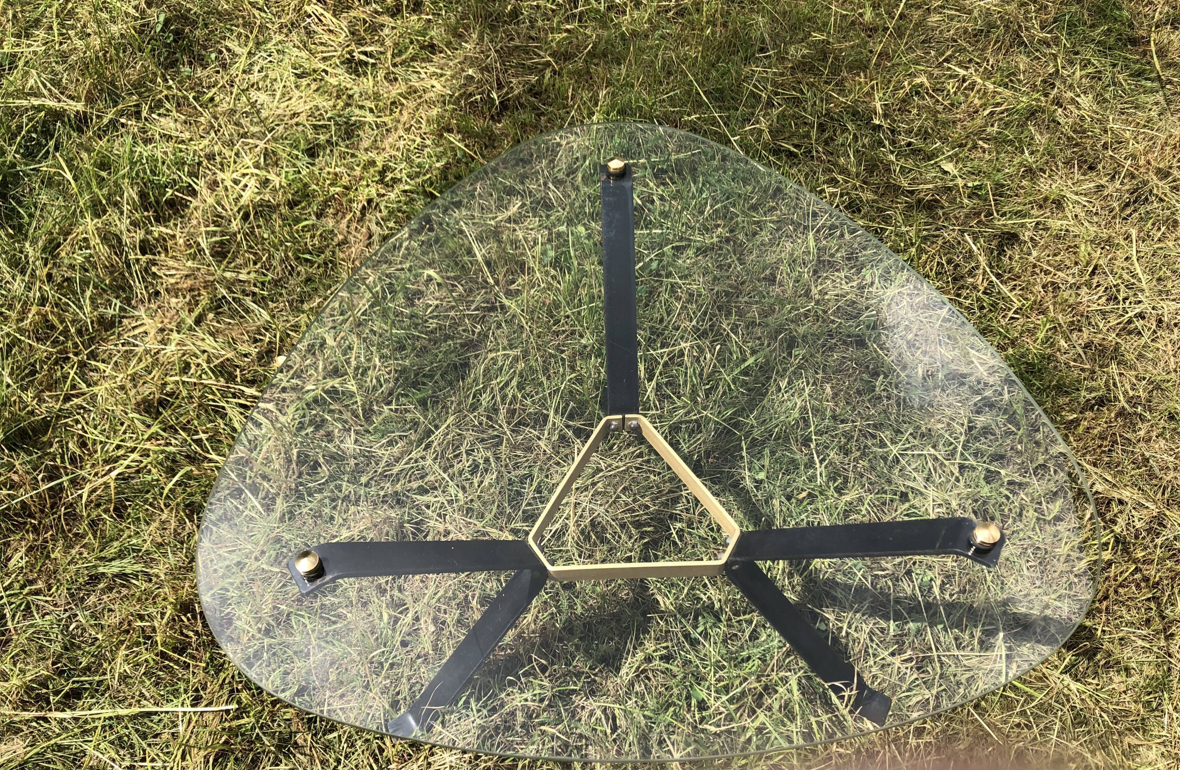 Vintage glass top triangular coffee table
