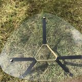 Vintage glass top triangular coffee table
