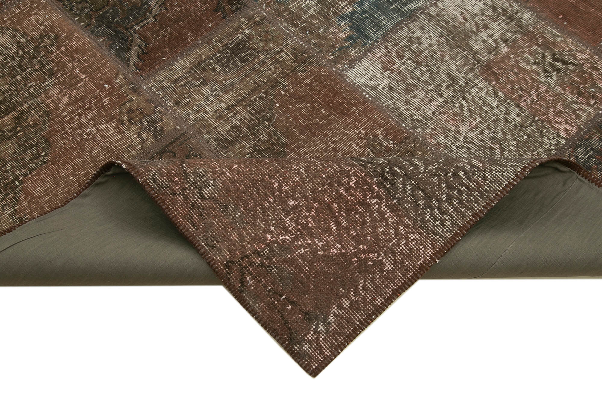 Hand-knotted oriental vintage 201 cm x 296 cm brown patchwork carpet