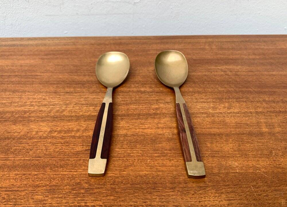 Mid-century brass and teak spoons, 1960s, set of 2