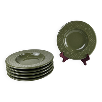6 assiettes creuses vertes Genevieve Lethu modèle "Grain de riz"