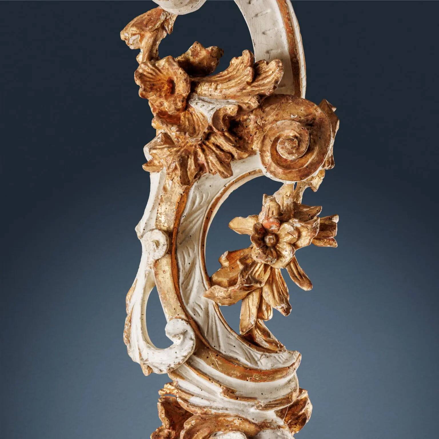 Pair of antique baroque wooden candlesticks, Italy, circa 1750.