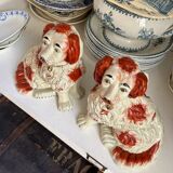 Pair of red Cavalier King Charles dogs in Staffordshire pottery, 19th century.