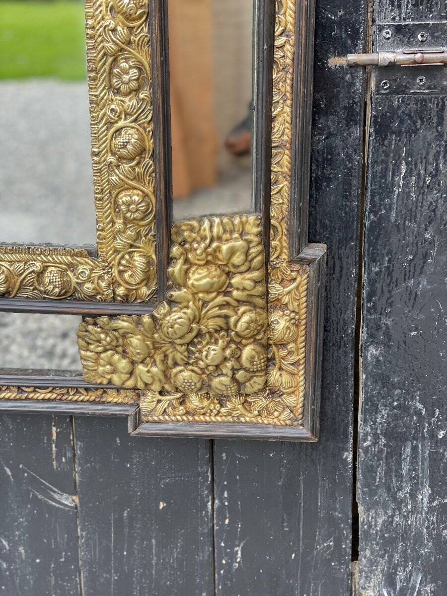 Brass and blackened wood mirror in Louis XVI style circa 1880.