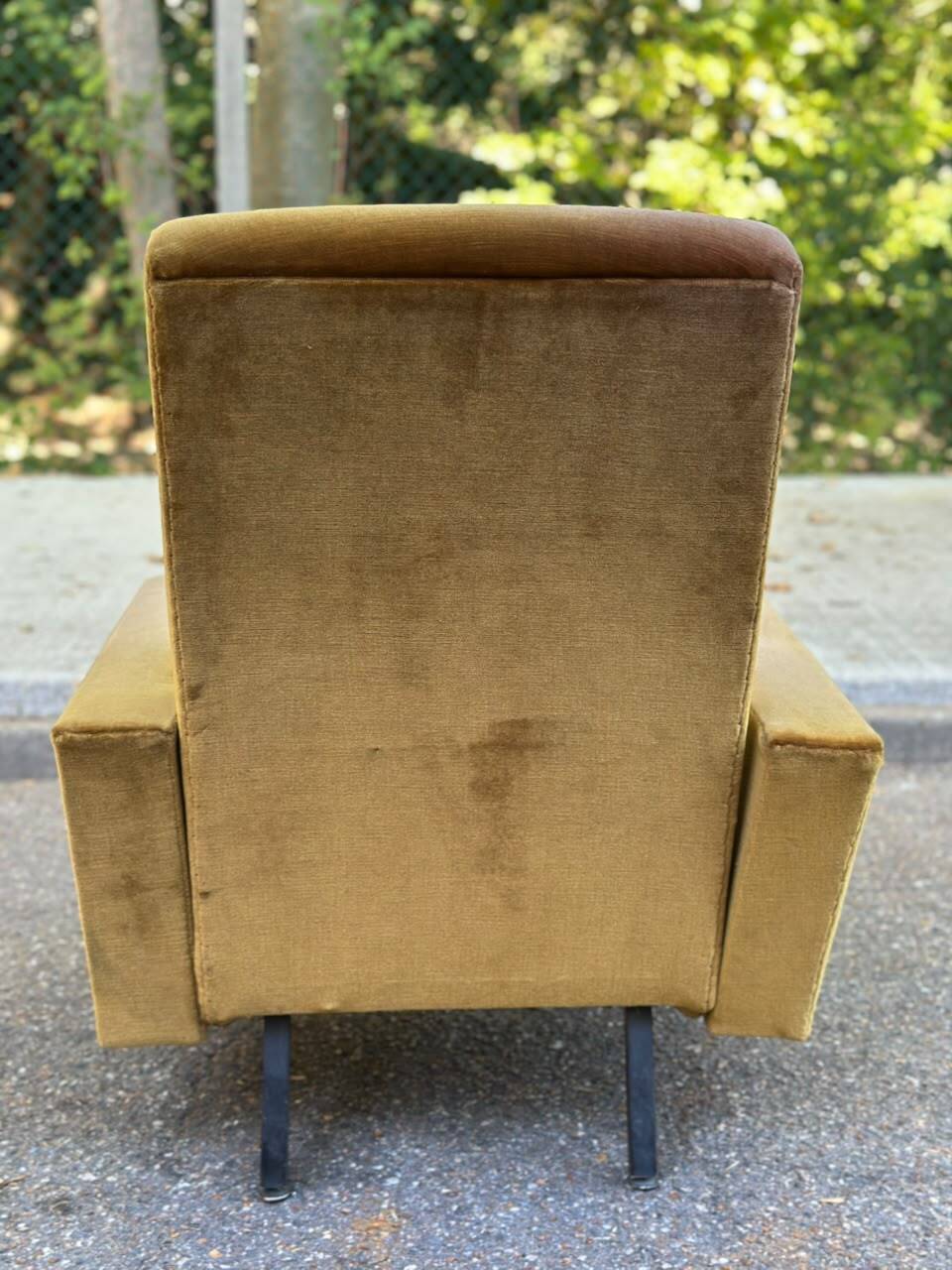Mid-Century mustard velvet armchair from the 60s with black metal legs.
