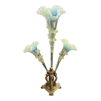 Tulip tree centerpiece in opalescent glass and bronze nineteenth