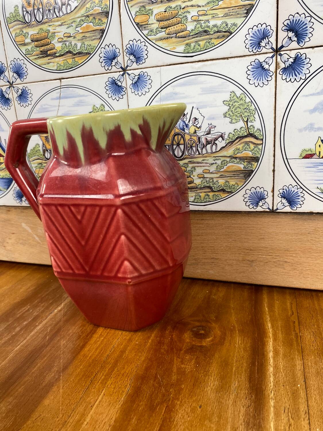 Old ceramic jug pitcher Asian oxblood China Chinese 19th