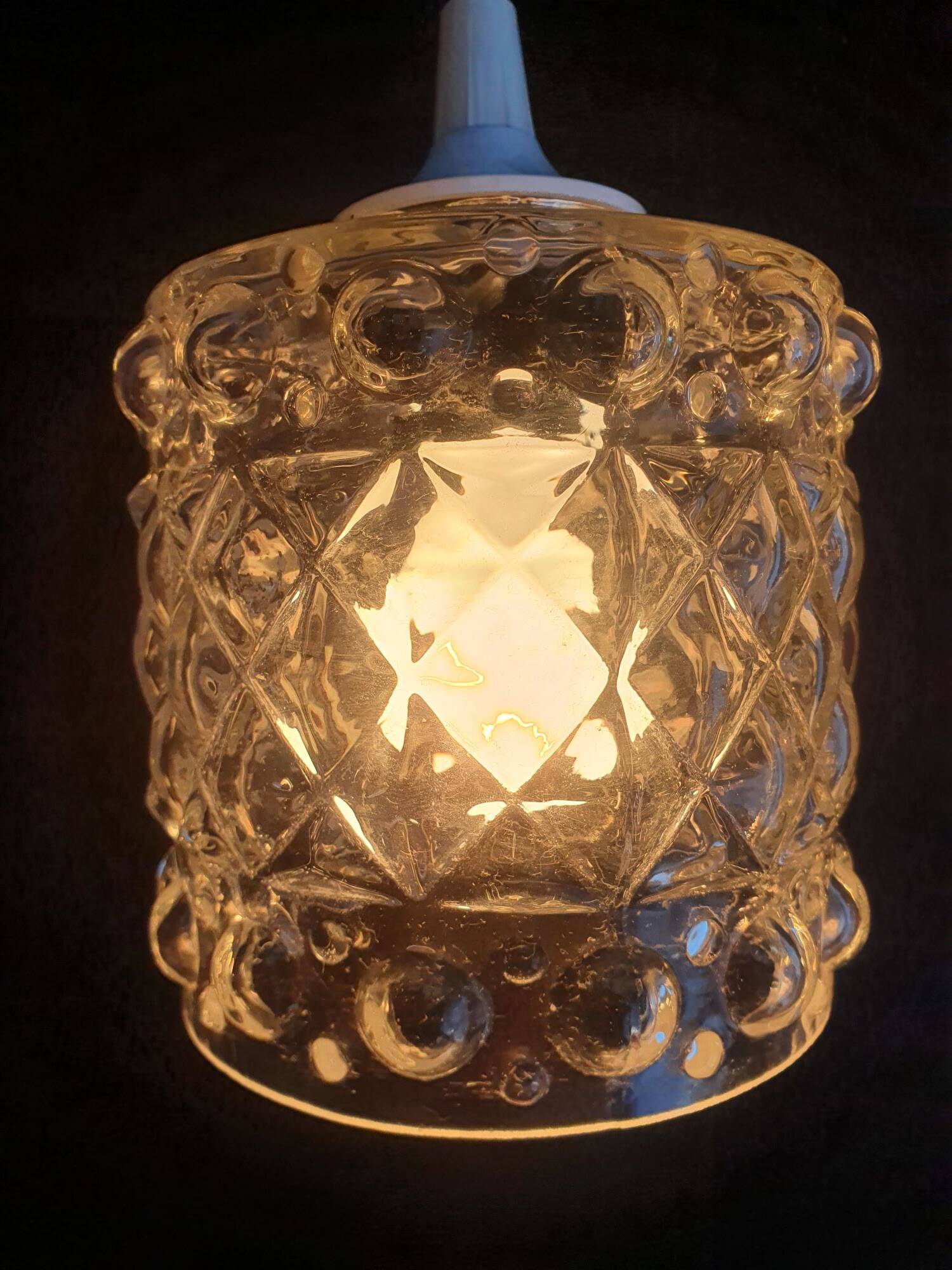 Pair of vintage 1970s glass pendant lights