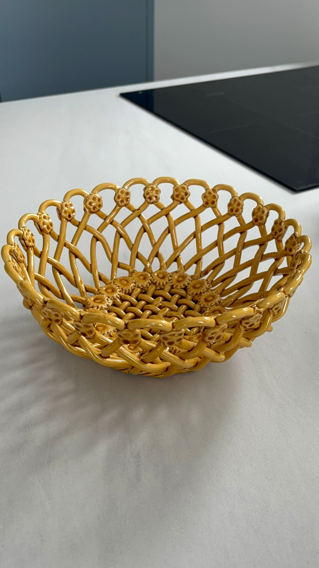 Pichon Uzès handmade ceramic basket – Yellow ochre openwork basket