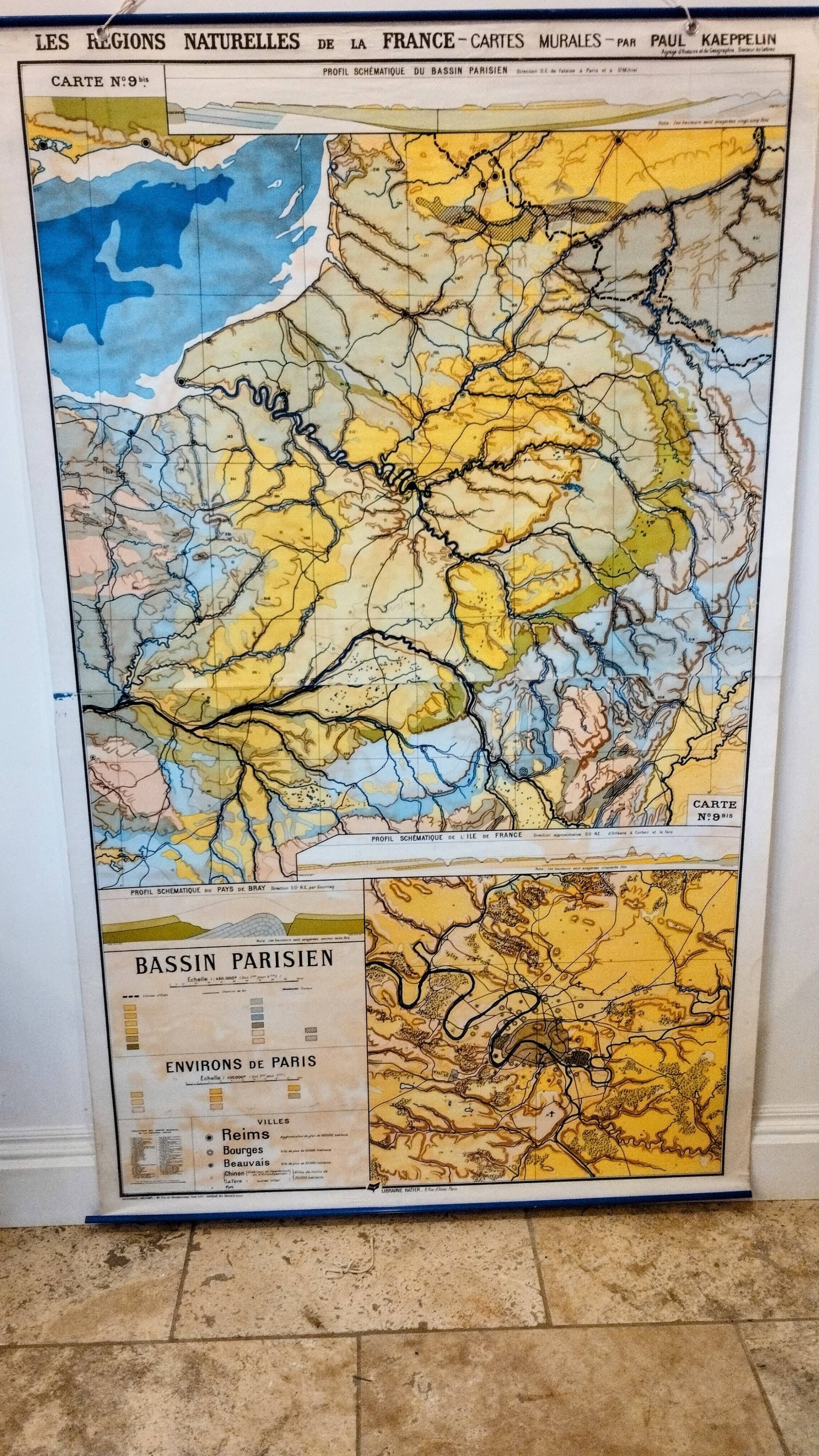 Carte scolaire 1940 "bassin parisien" 120x200 cm