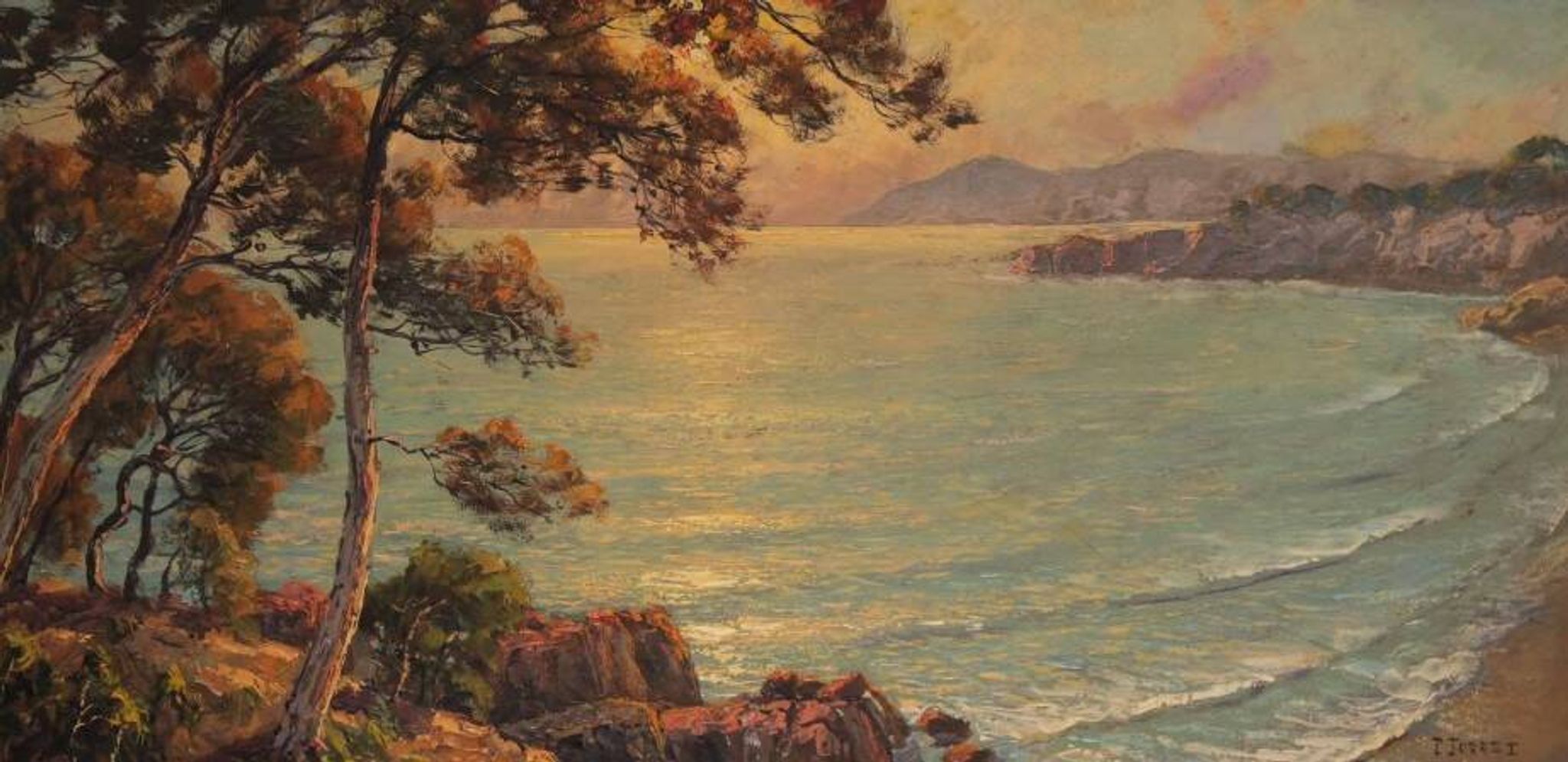 Grande peinture marine de Pierre Forest - Côte d'Azur, années 1920/1930