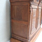 Henri II style double body in worked oak, original leaded stained glass windows