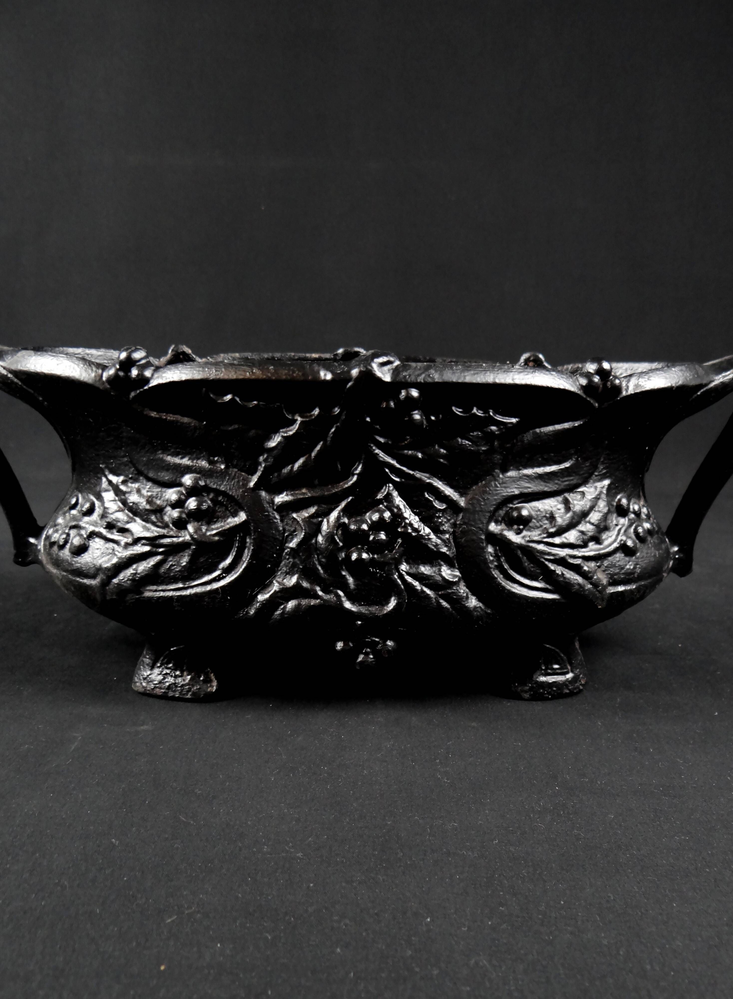 Antique black cast iron planter from the Art Nouveau period, late 19th century