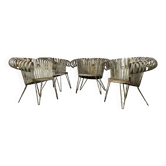 Ensemble de 4 chaises de jardin en fer forgé françaises, années 1950.