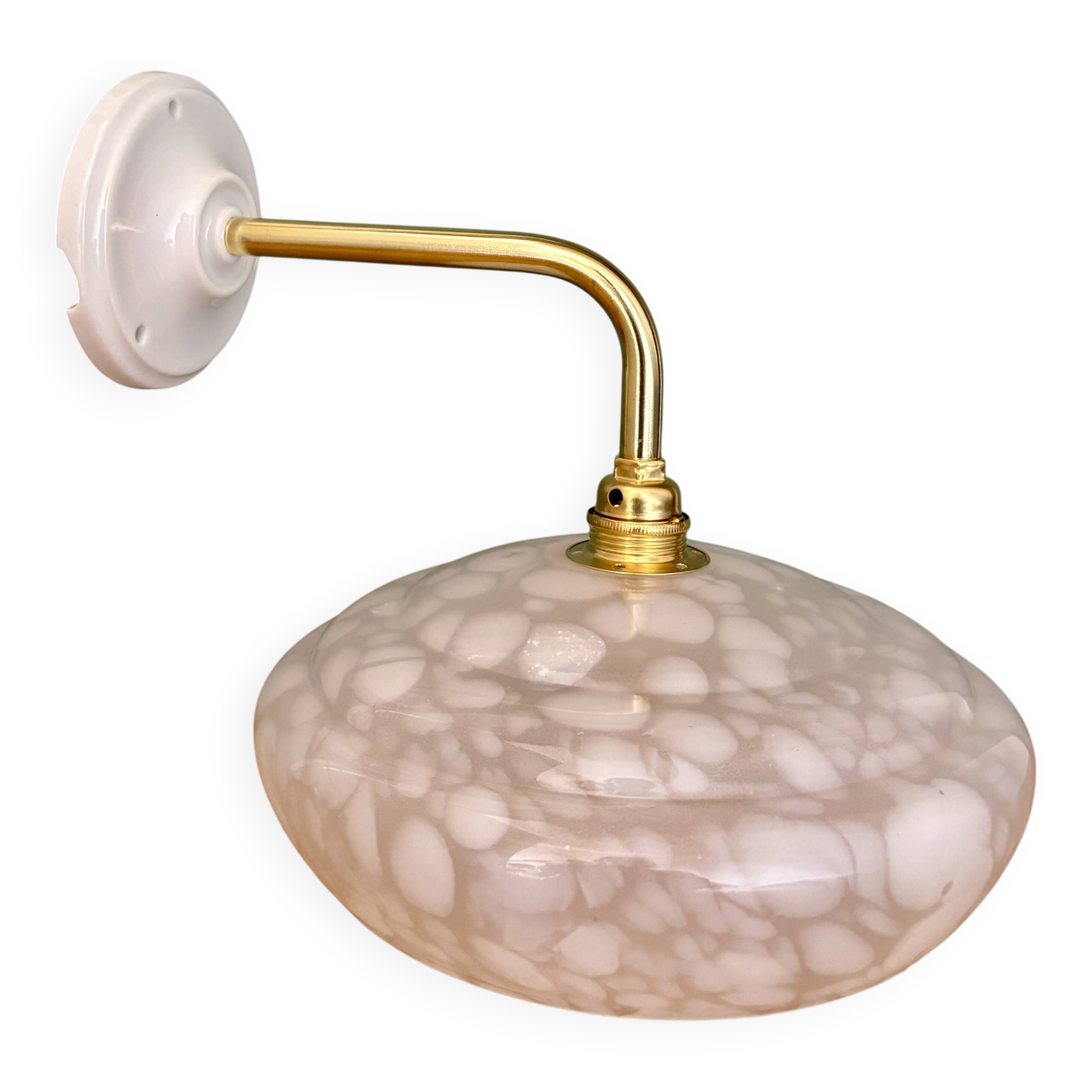 Vintage glass wall lamp with a white Clichy shade.