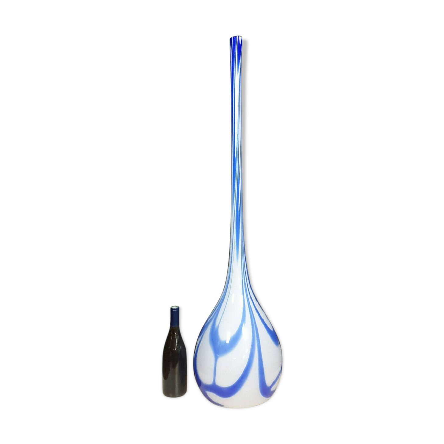 Soliflore vase in blue white glass of murano superb decoration