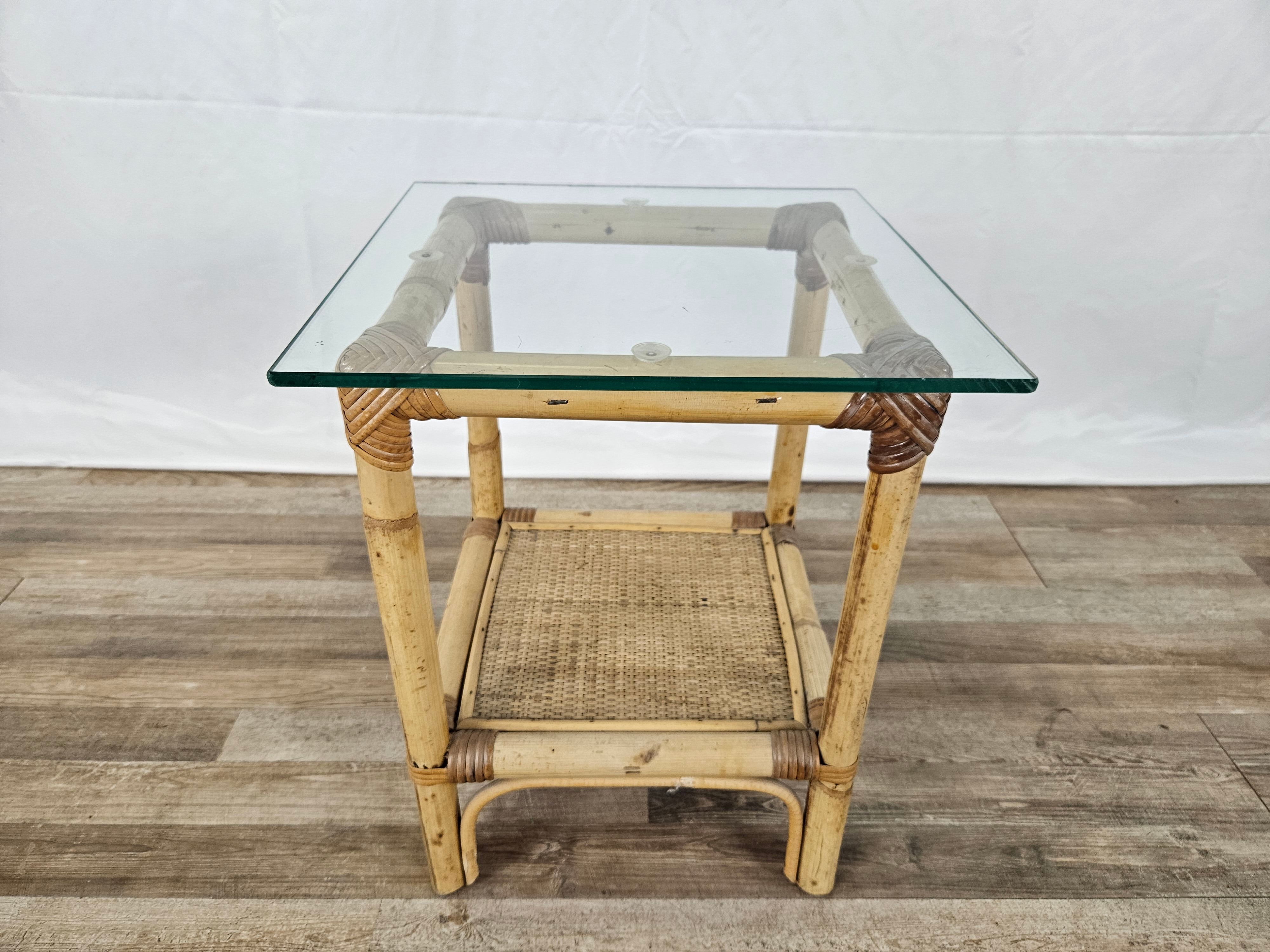 Wicker coffee table with glass top