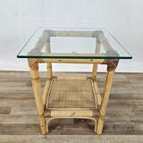Wicker coffee table with glass top