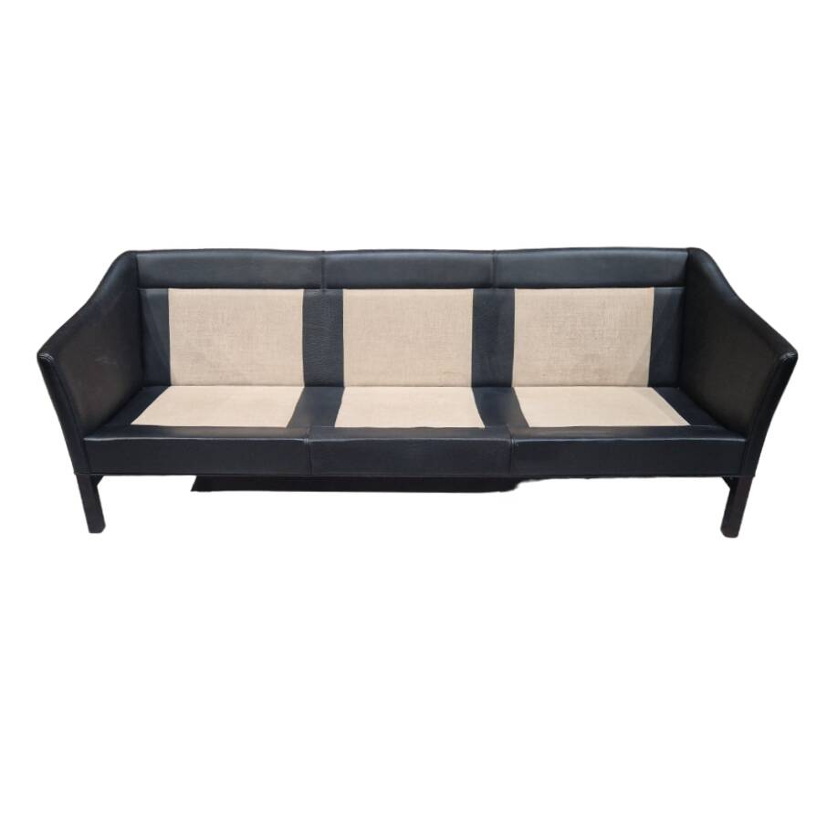 Vintage Scandinavian Black Leather Sofa Attributed to Frederik Kayser